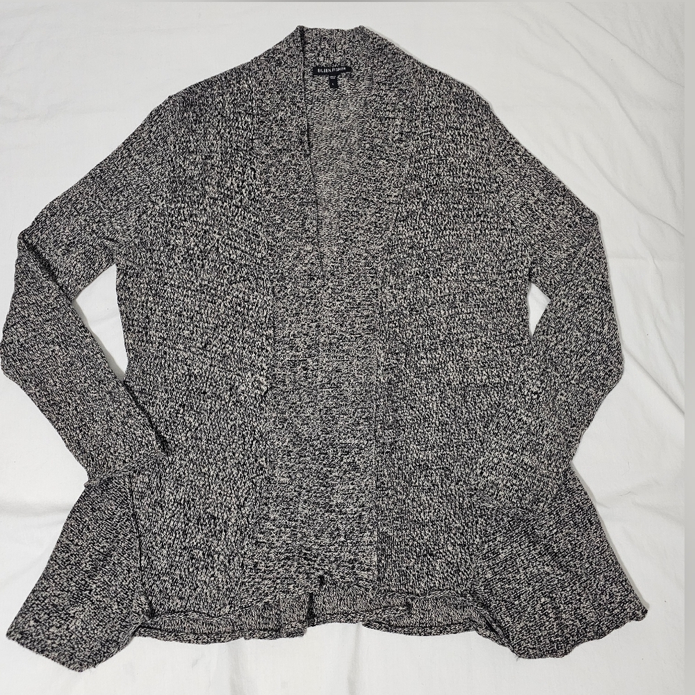 Eileen Fisher Open Front Cardigan Large Linen Wool Marled Knit Boho Minimalist - Picture 4 of 9